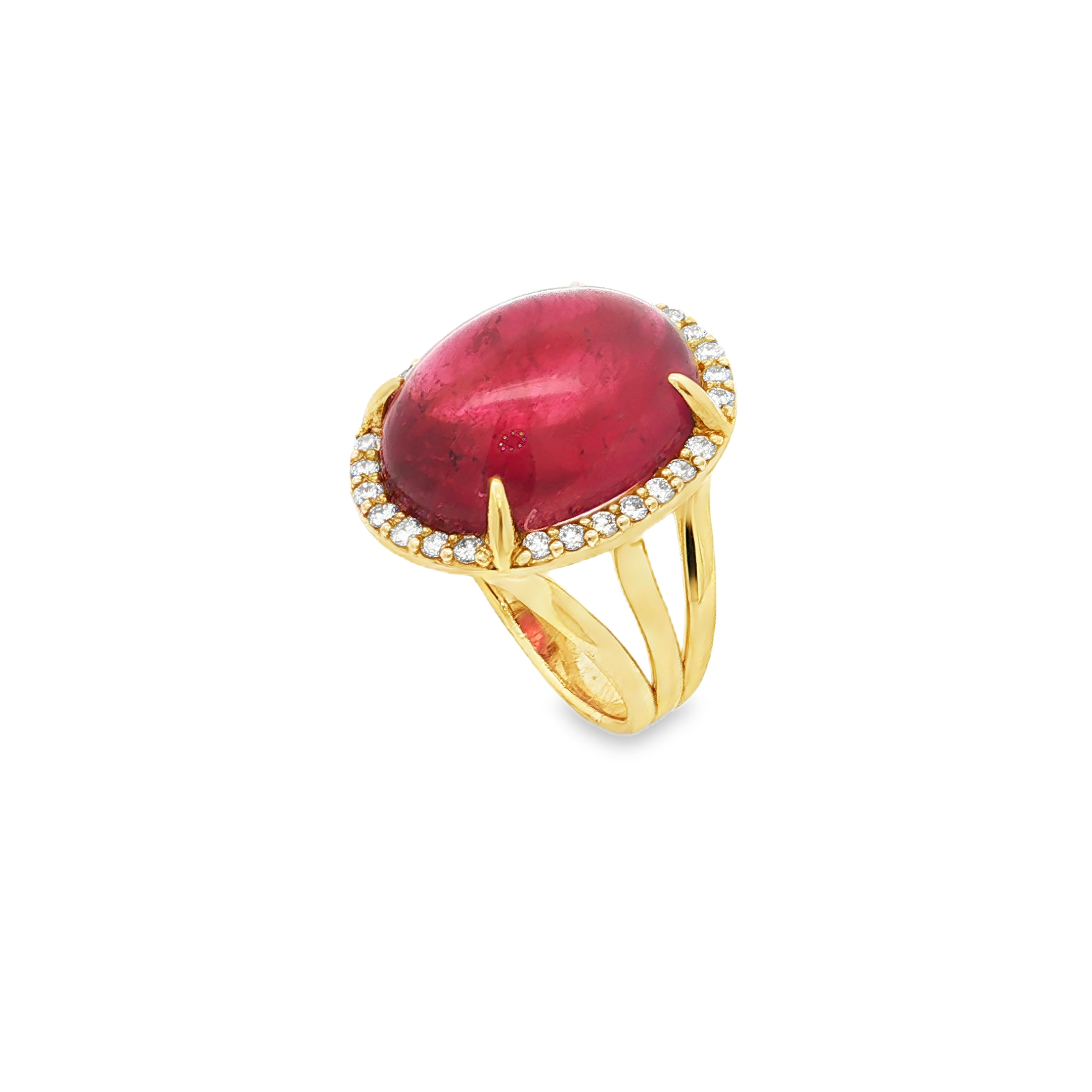 Rubelite and Diamond Ring in 18k Yellow Gold