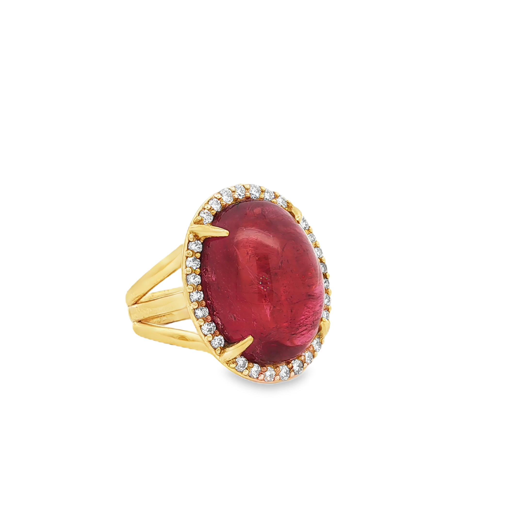 Rubelite and Diamond Ring in 18k Yellow Gold