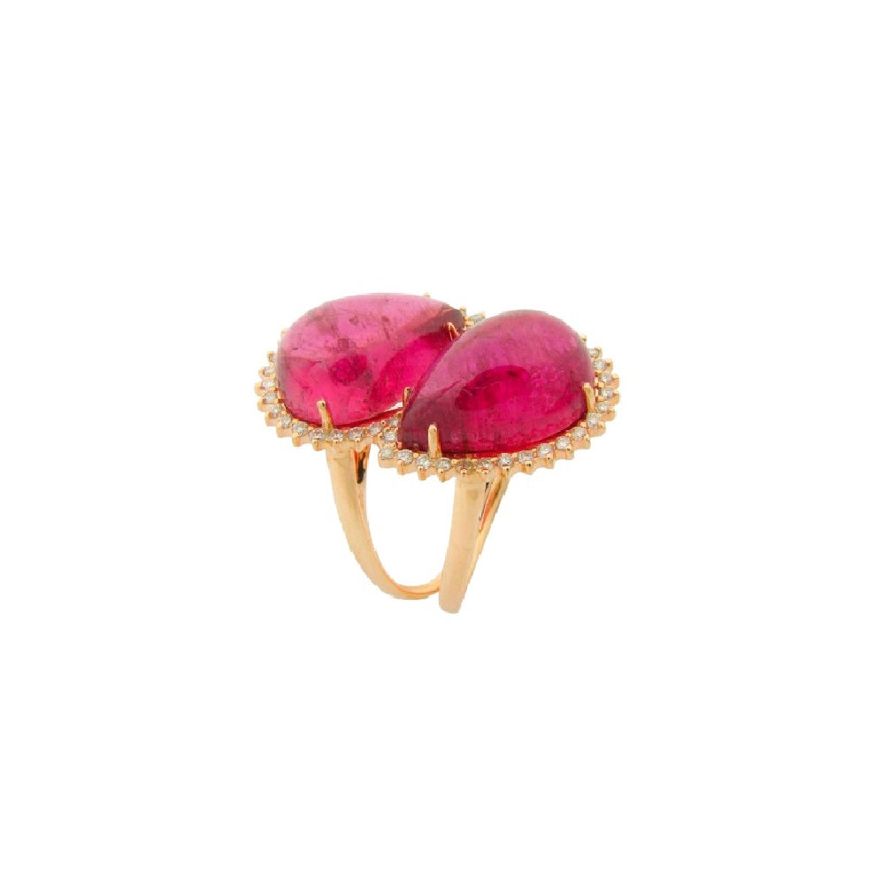 Rubelite and Diamond Drop Earrings in 18k Rose Gold
