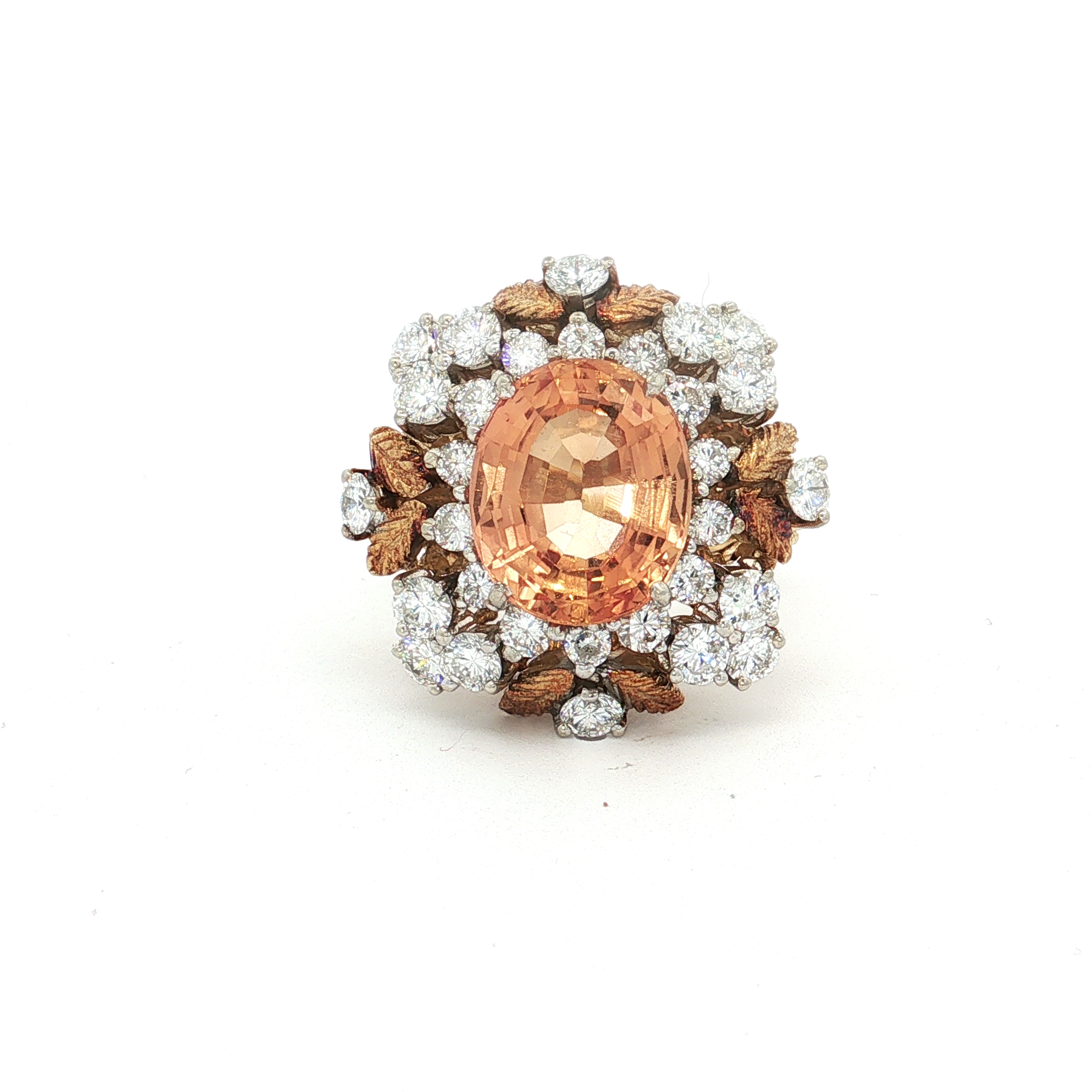 18k yellow gold ring with white gold settings set with 6.39ct Imperial Topaz and 2.30ctw GH SI Diamond Ring