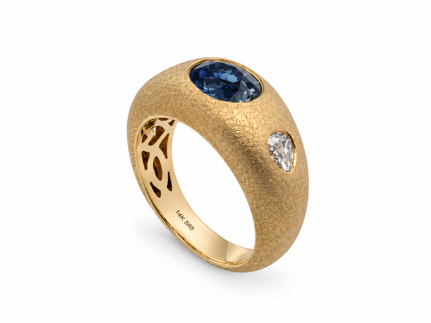 Natural No-Heat Green Sapphire & Diamond 14K Gold Ring l Size 7