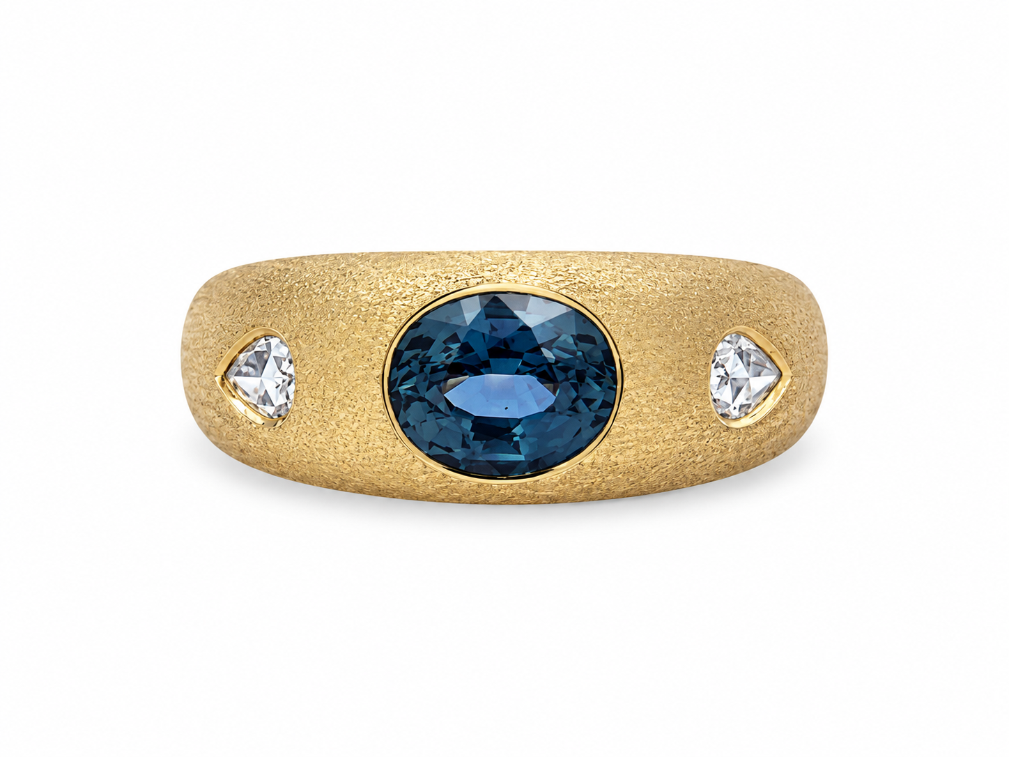 Natural No-Heat Green Sapphire & Diamond 14K Gold Ring l Size 7