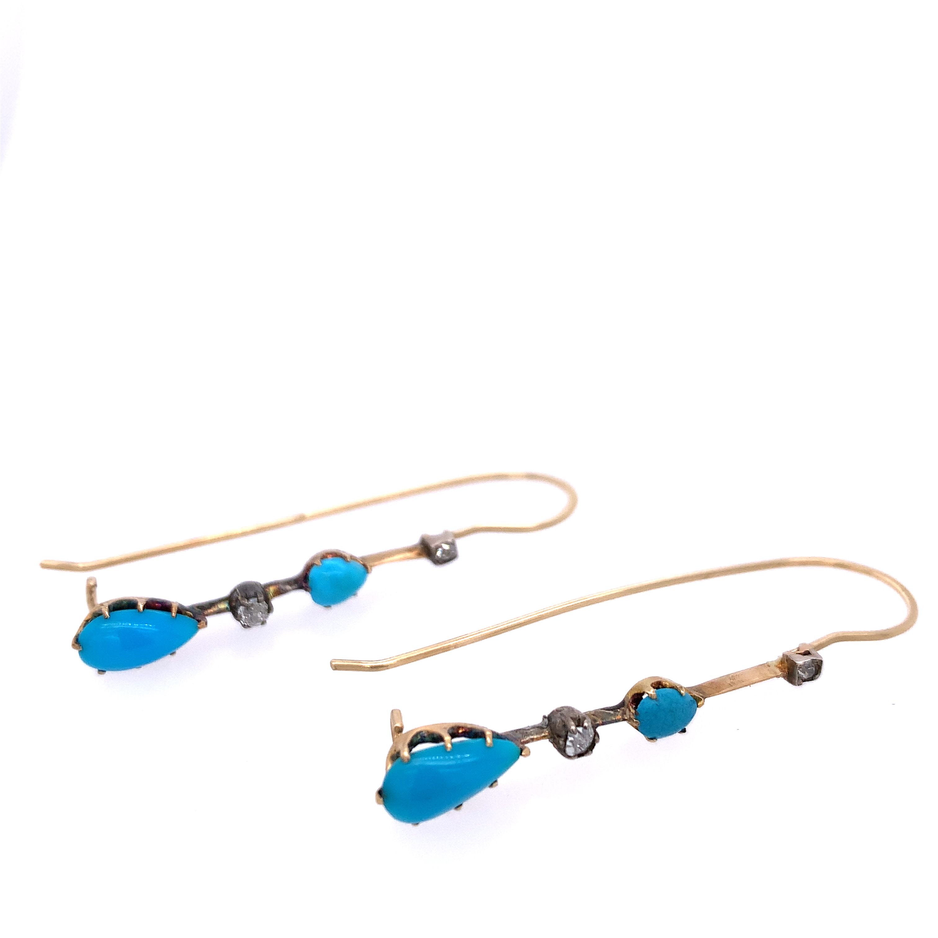 Yellow Gold Vintage Turquoise Diamond Earrings