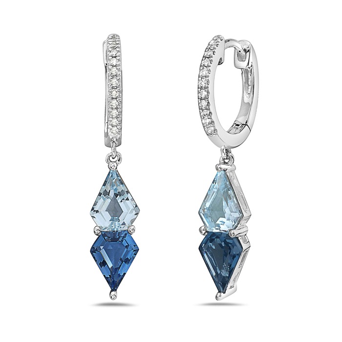 White Gold 1/20ctw Diamond and Blue Topaz Drop Earrings