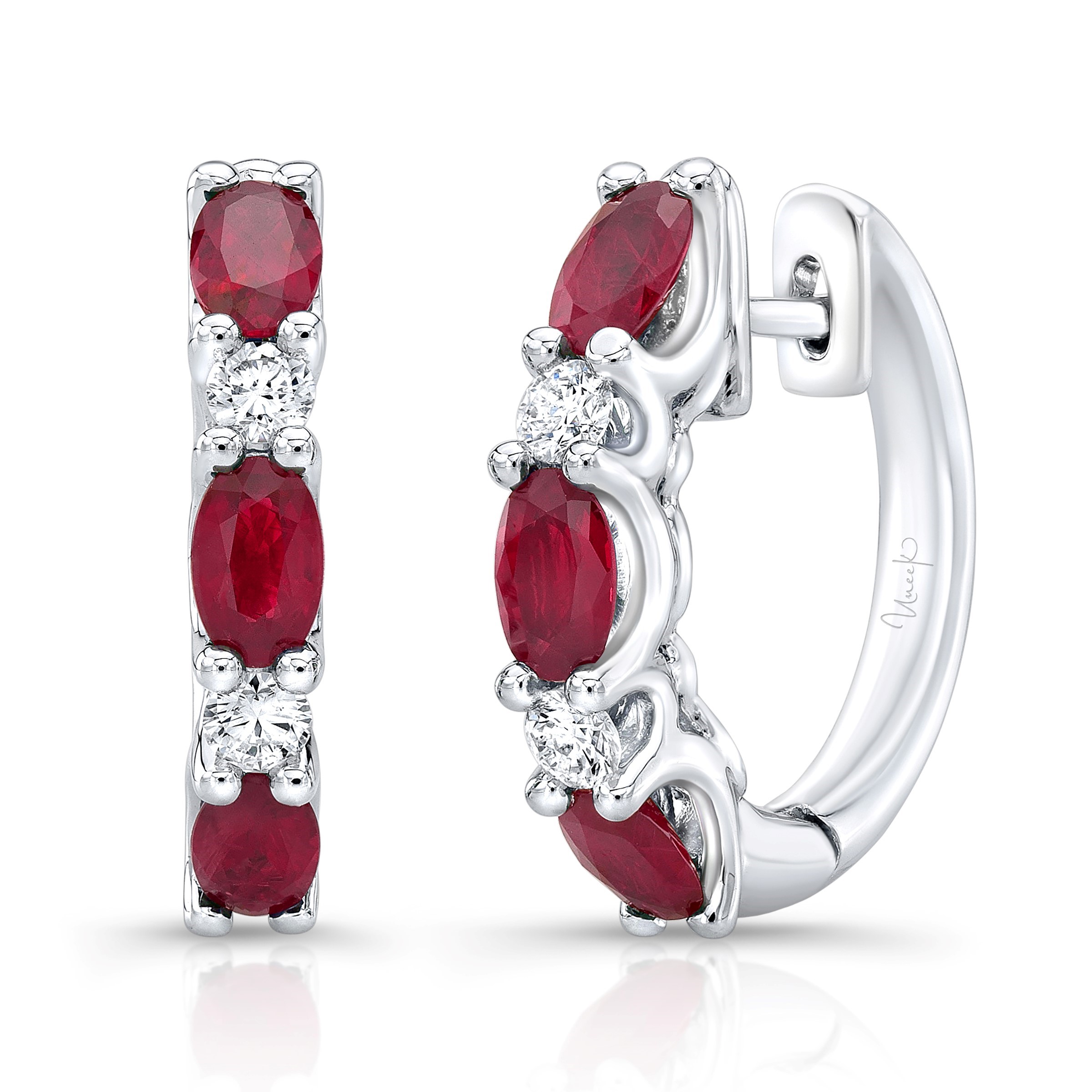 Ruby and Diamond White Gold Hoop Earrings 1/4ctw l Uneek