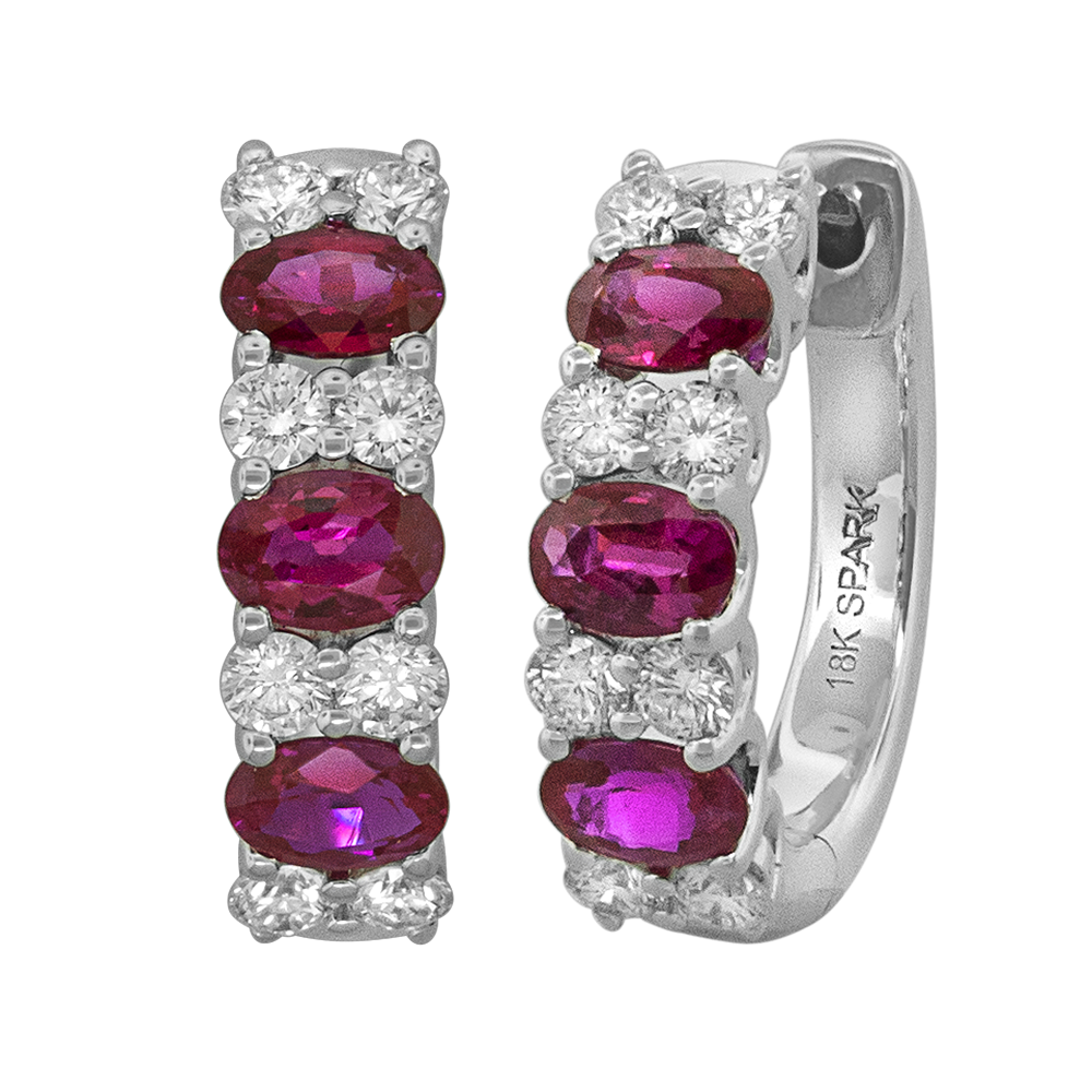 Ruby and 1/3ctw Diamond White Gold Huggie Hoop Earrings