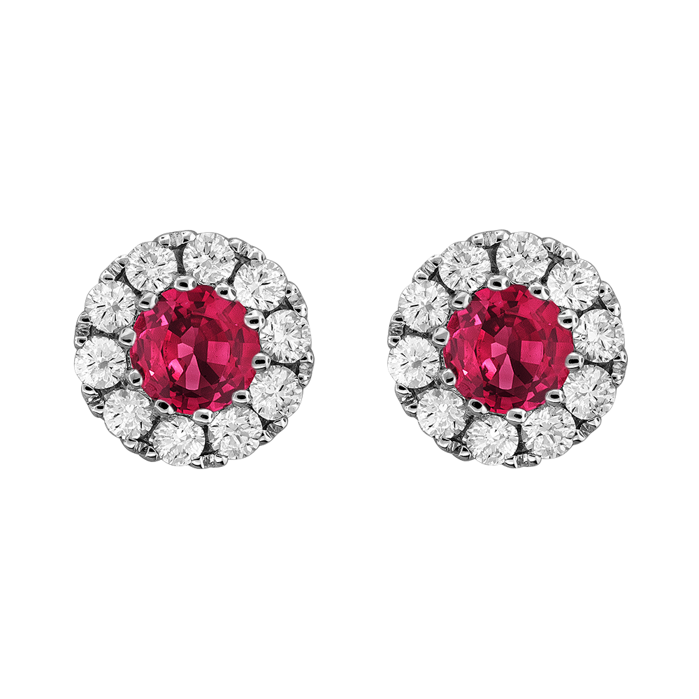 Ruby and 2/5ctw Diamond Halo White Gold Stud Earrings
