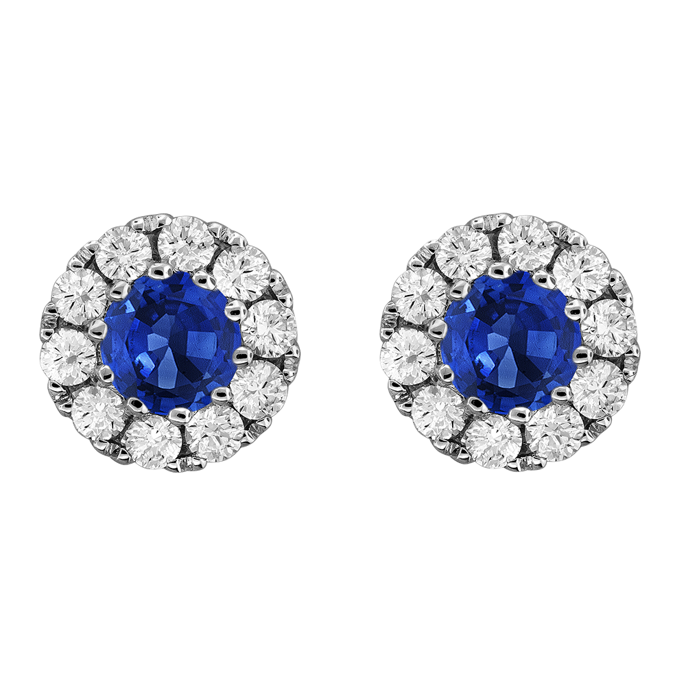 Sapphire and 2/5ctw Diamond Halo White Gold Stud Earrings