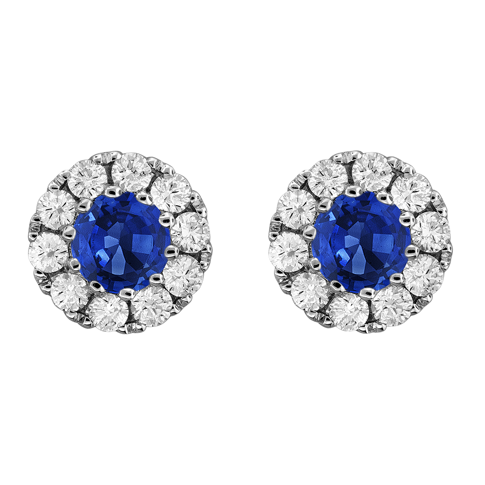 Sapphire Mosaic + Diamond Halo Stud Earrings, 14k White Gold, 0.81 ctw —  Brilliant Atlanta: Custom Design Studio + Jewelry Boutique