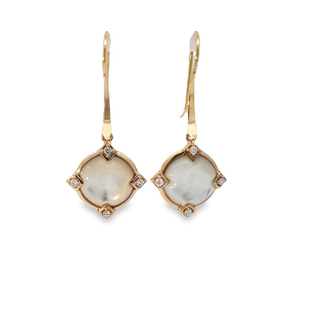 Yellow Gold Mother of Pearl and 3/20ctw Diamond Dangle Earrings l KABANA