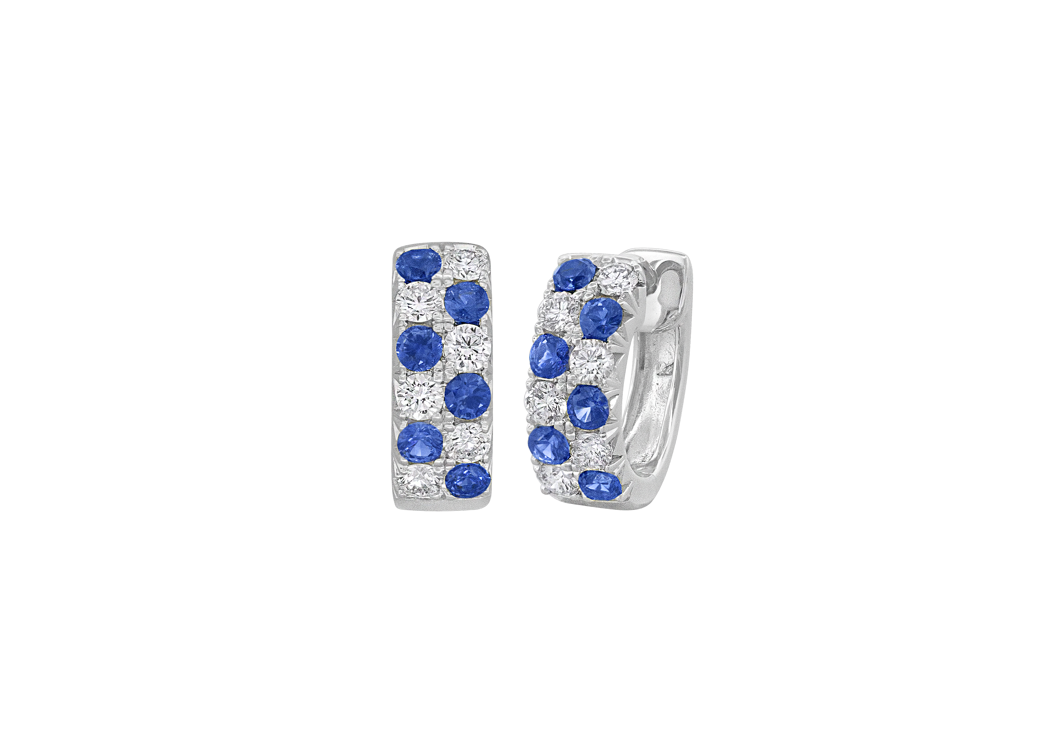 Blue Sapphire and 1/3ctw Diamond White Gold Huggie Hoop Earrings