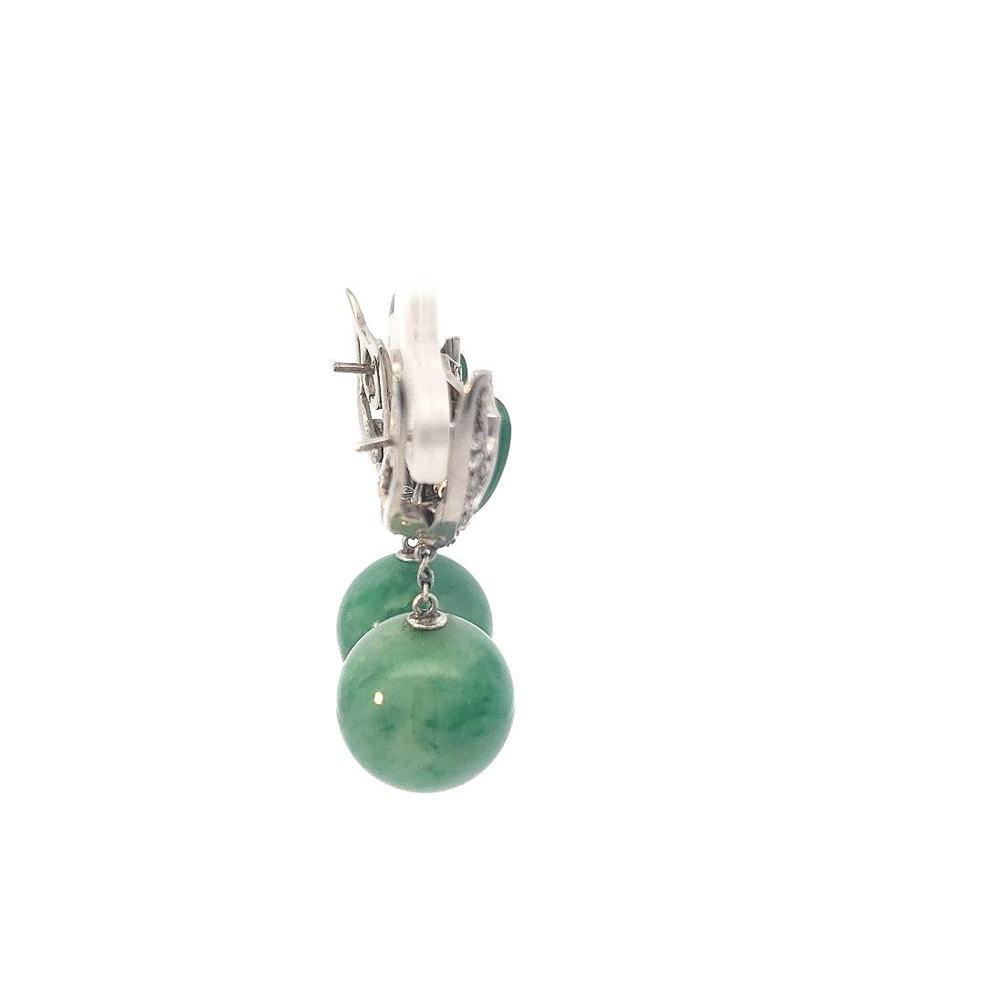 White Gold Vintage Diamond Jade Ball Drop Earrings