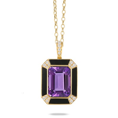 Amethyst with Black Onyx and 1/4ctw Diamond Yellow Gold Pendant