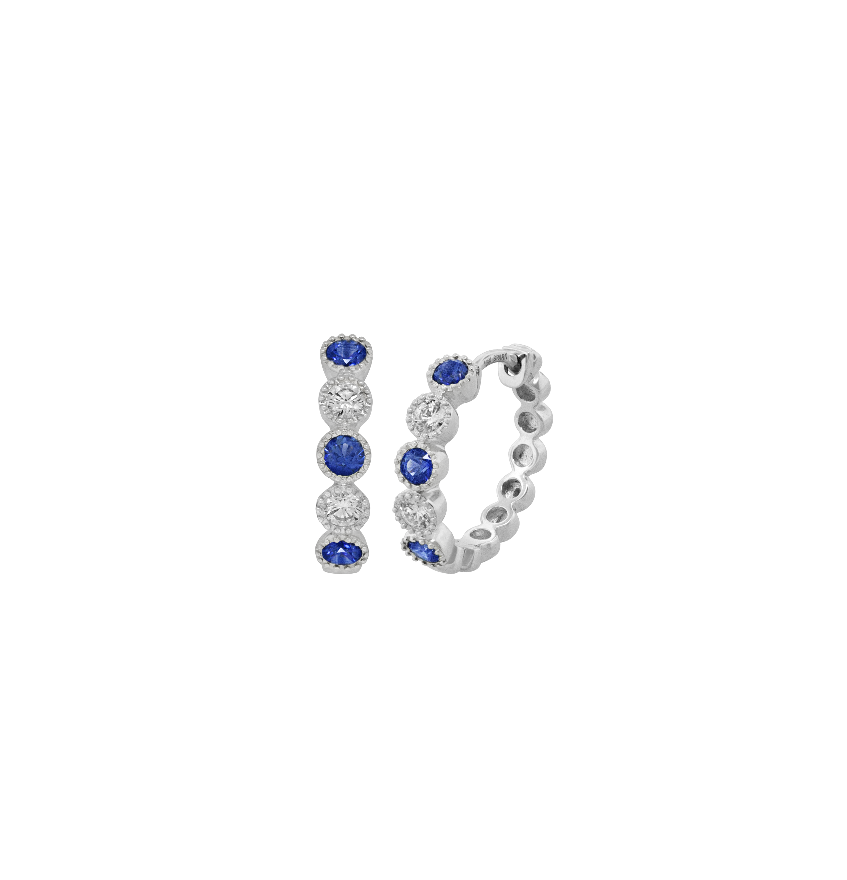 Sapphire and Diamond White Gold Hoop Earrings