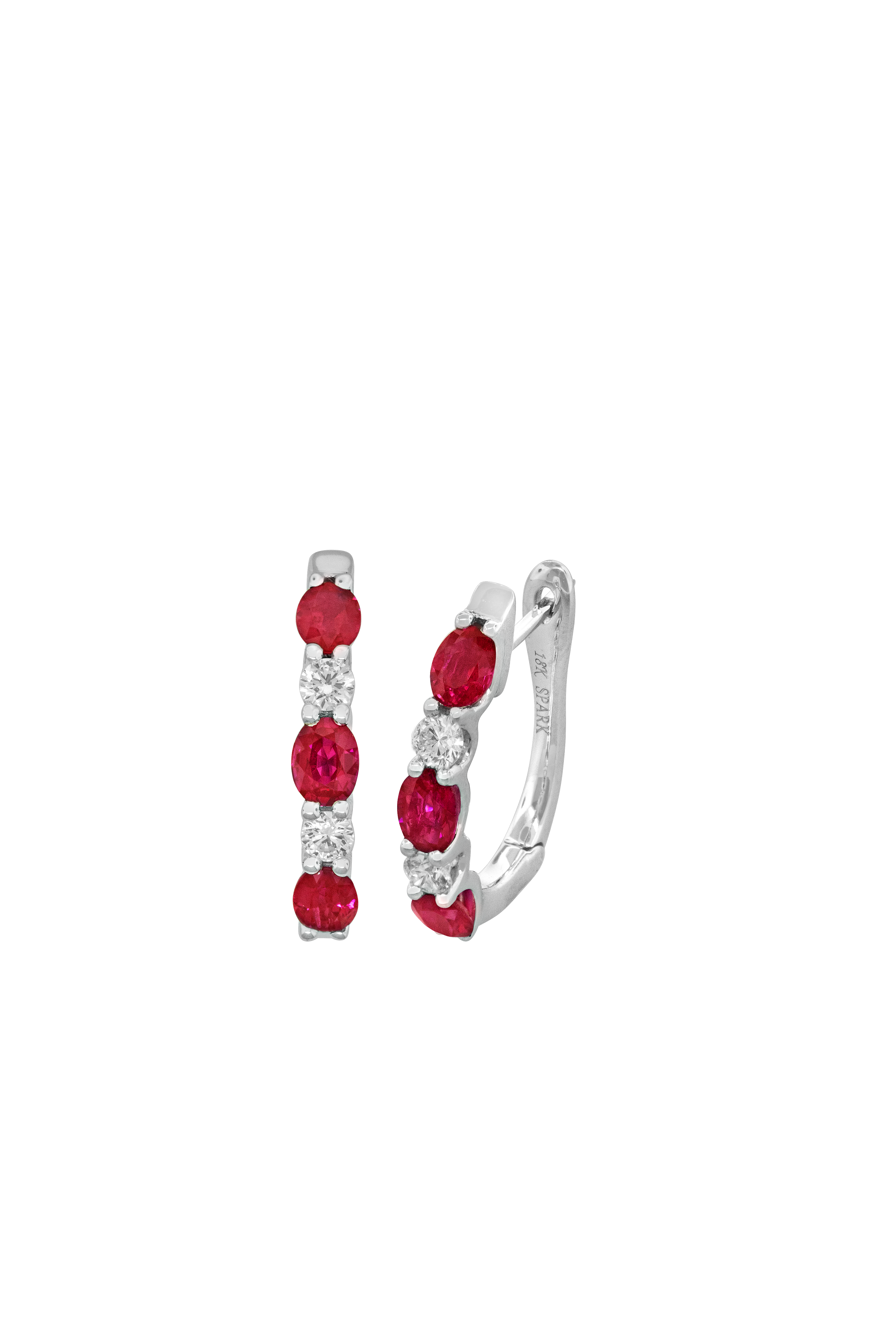 White Gold Ruby and 1/4ctw Diamond Hoop Earrings