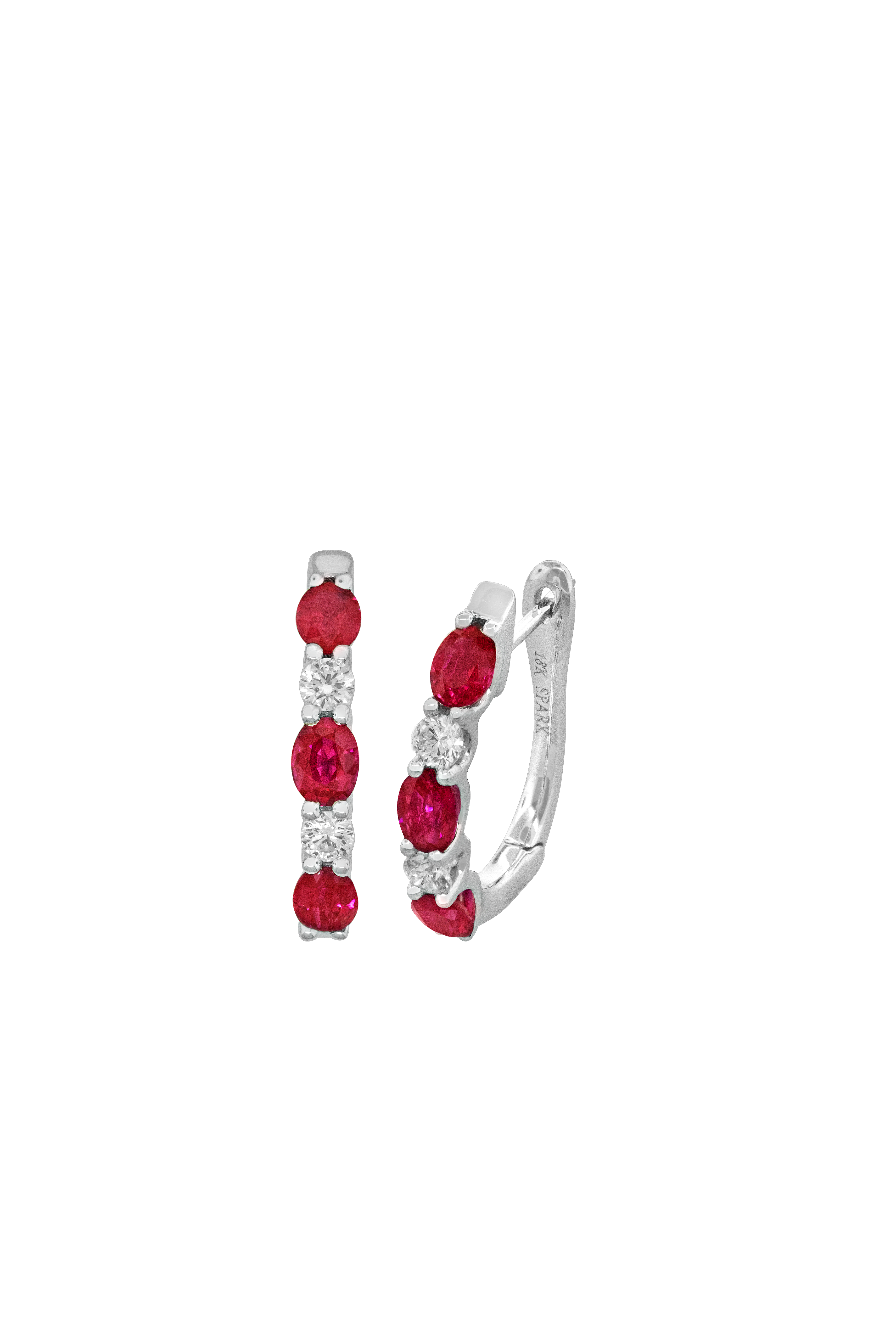 Ruby and 1/4ctw Diamond White Gold Hoop Earrings