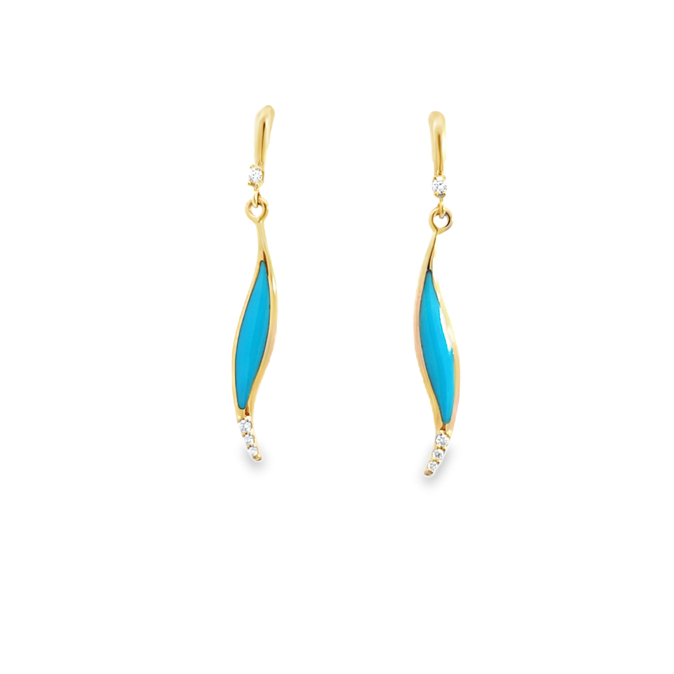 1/20ctw Diamond and Turquoise Yellow Gold Drop Earrings l KABANA