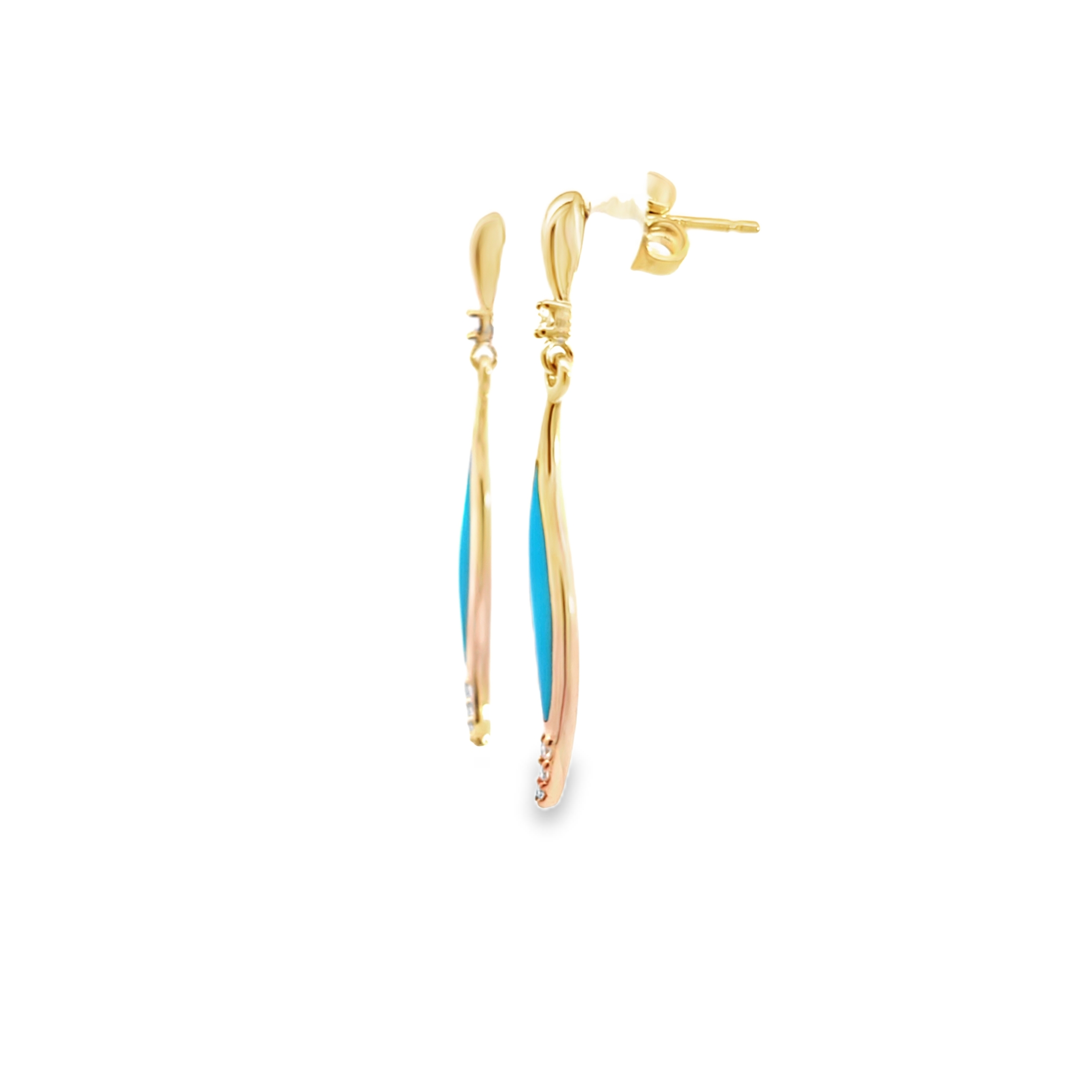 1/20ctw Diamond and Turquoise Yellow Gold Drop Earrings l KABANA