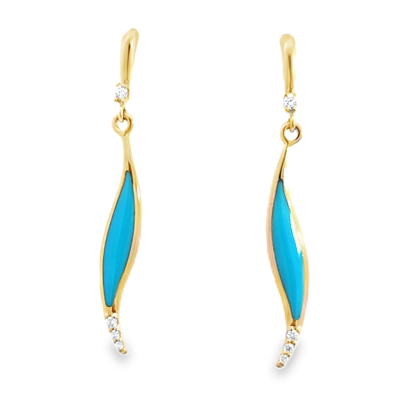 1/20ctw Diamond and Turquoise Yellow Gold Drop Earrings l KABANA