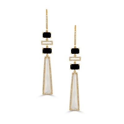 DOVES Gatsby Earrings in Yellow Gold with 9/20ctw Diamonds and Mother of Pearl and Onyx