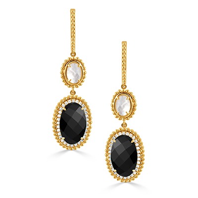 DOVES 1/3ctw Diamond with Mother of Pearl and Onyx Dangle Earrings l JUSTINIAN