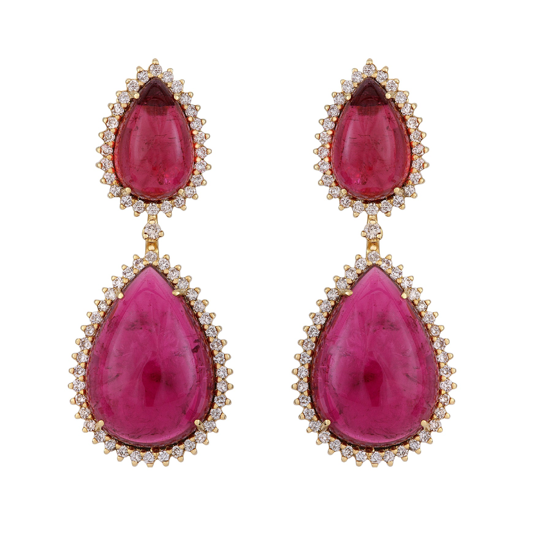Rubelite and Diamond Drop Earrings in 18k Rose Gold