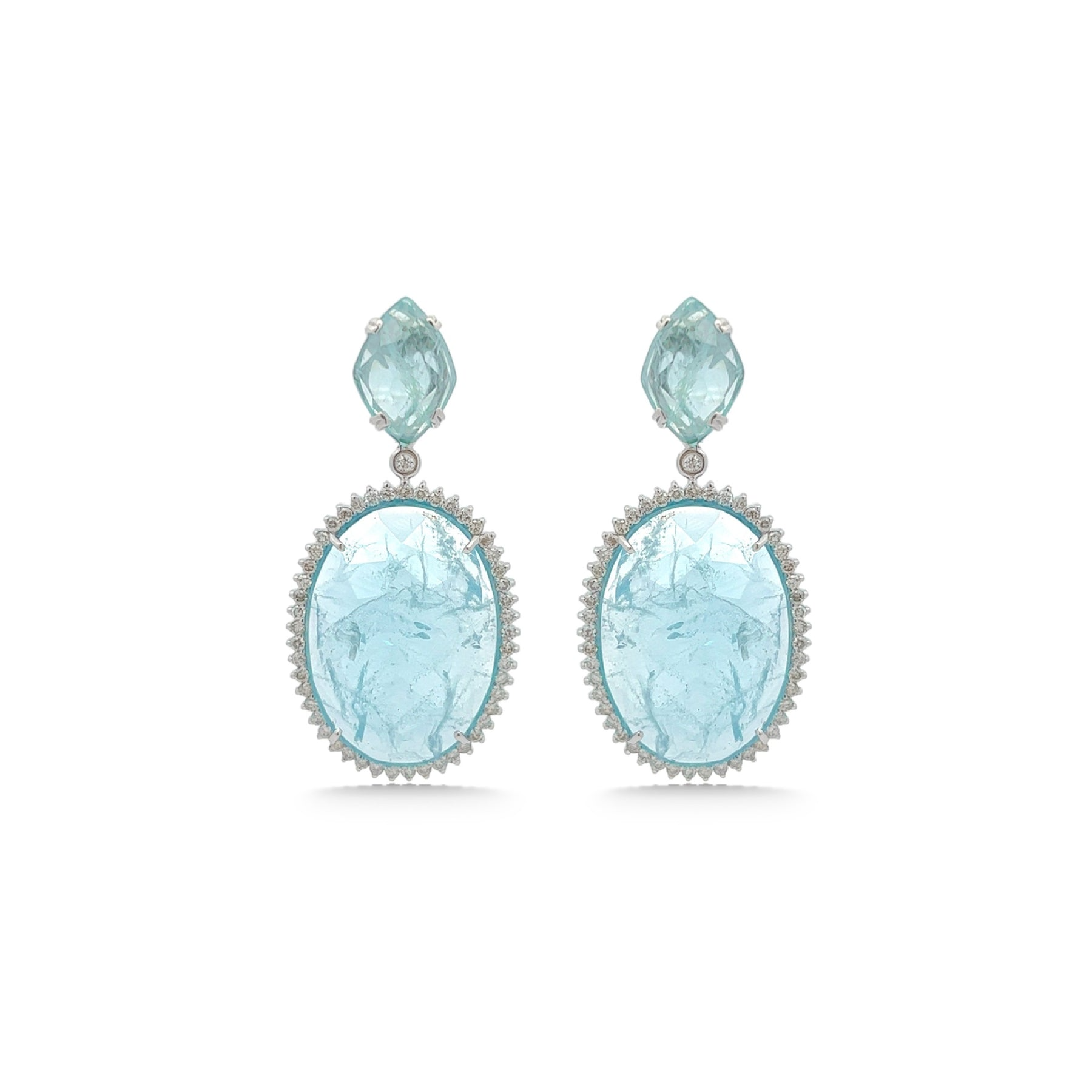 Aquamrine and Diamond Drop Earrings in 18k White Gold