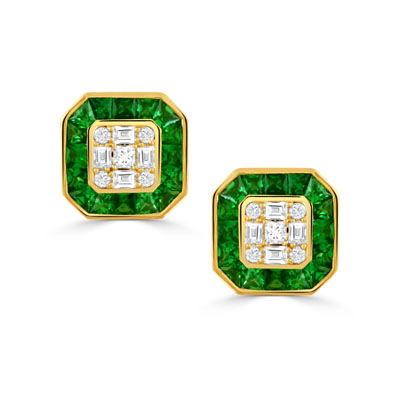 Tsavorite and Diamond Stud Earrings in 18k Yellow Gold