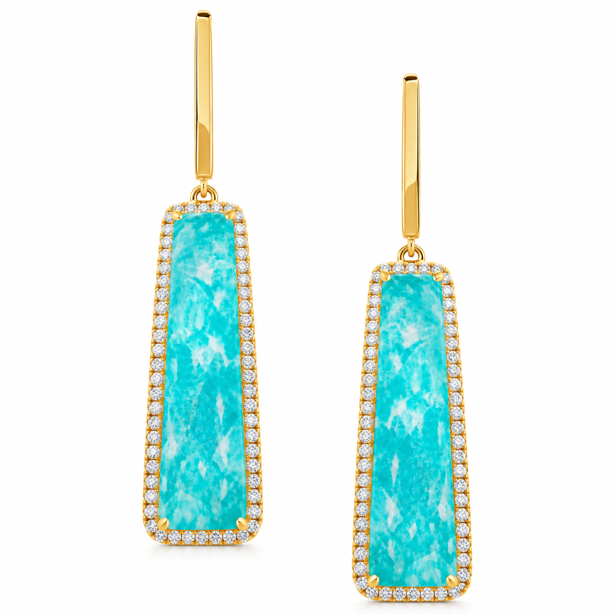 Yellow Gold Diamond and Amazonite Dangle Earrings l DOVES