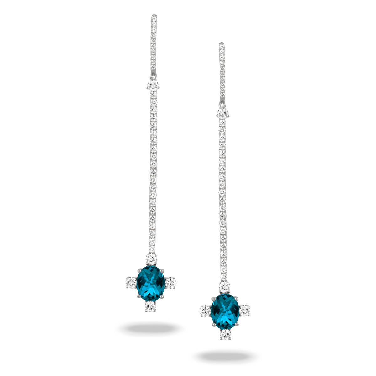 White Gold London Blue Topaz and Diamond Drop Earrings l DOVES