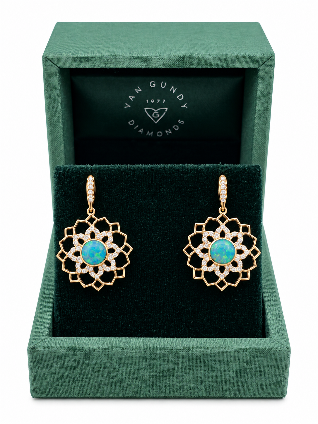 Yellow Gold Diamond and Opal Pendant Necklace Lotus Collection l KABANA