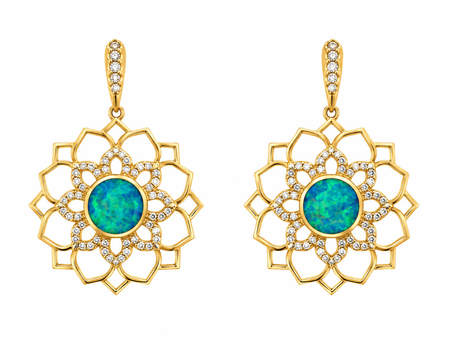 Yellow Gold Diamond and Opal Pendant Necklace Lotus Collection l KABANA