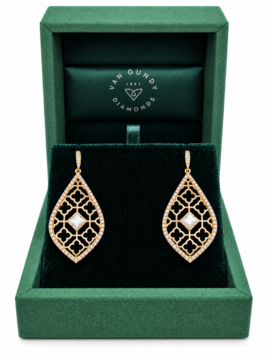 Yellow Gold 1 1/10ctw Diamond and Mother-of-Pearl Drop Earring Alhambra Collection l KABANA