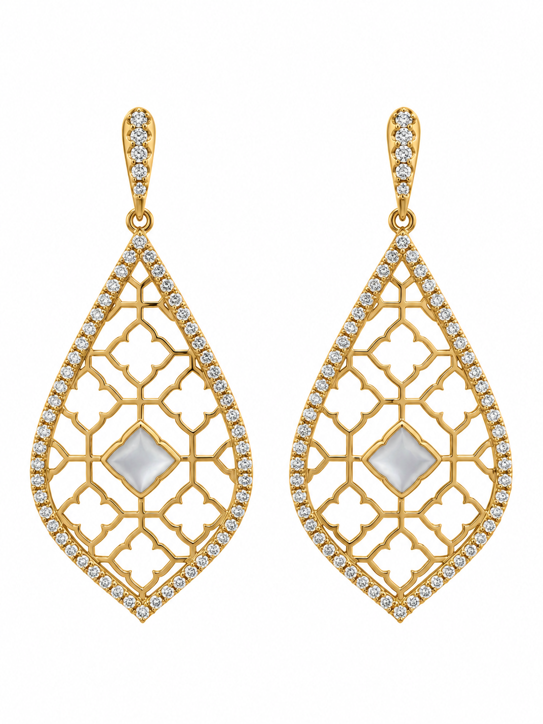 Yellow Gold 1 1/10ctw Diamond and Mother-of-Pearl Drop Earring Alhambra Collection l KABANA