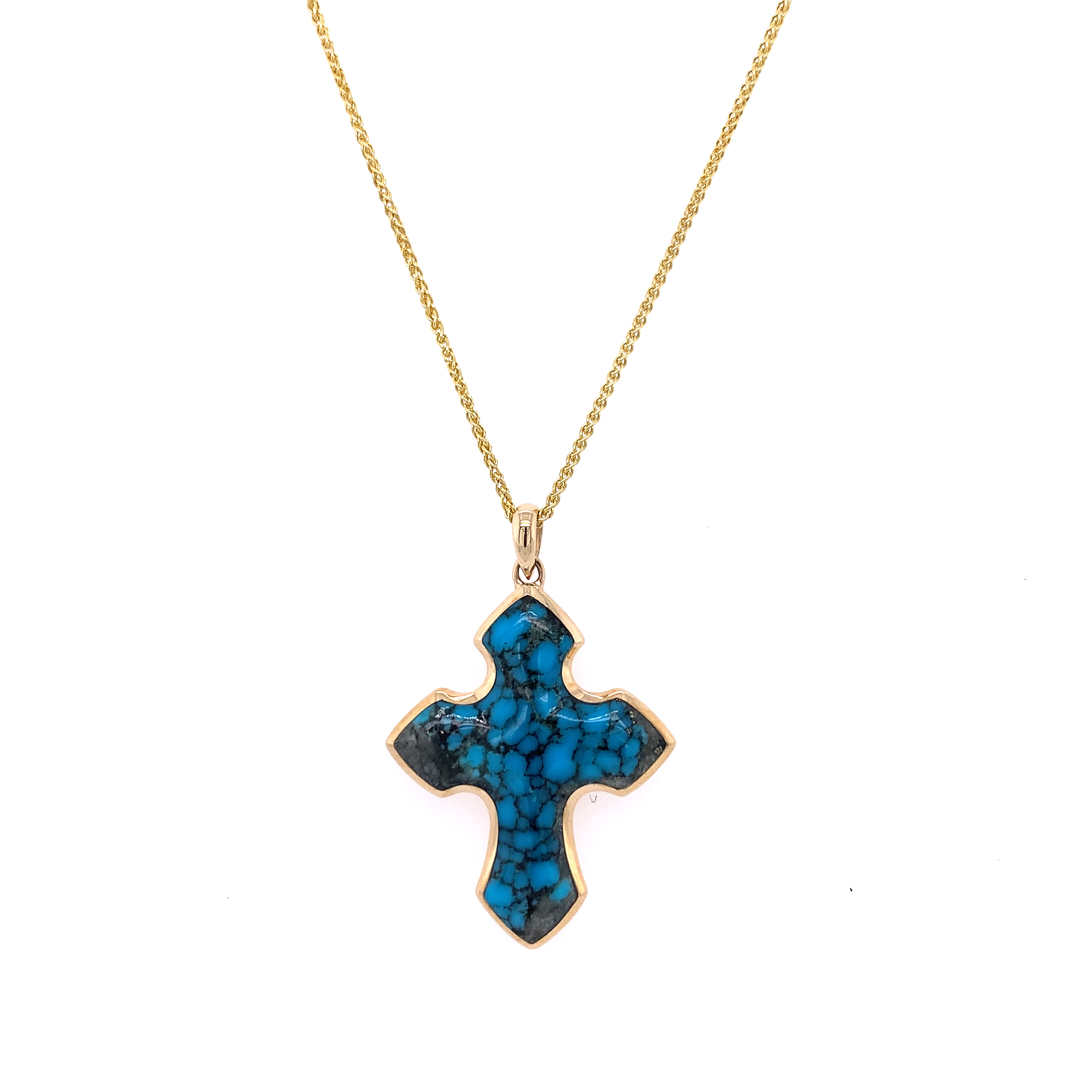 Kabana Kingman Turquoise Inlay Cross Pendant Necklace