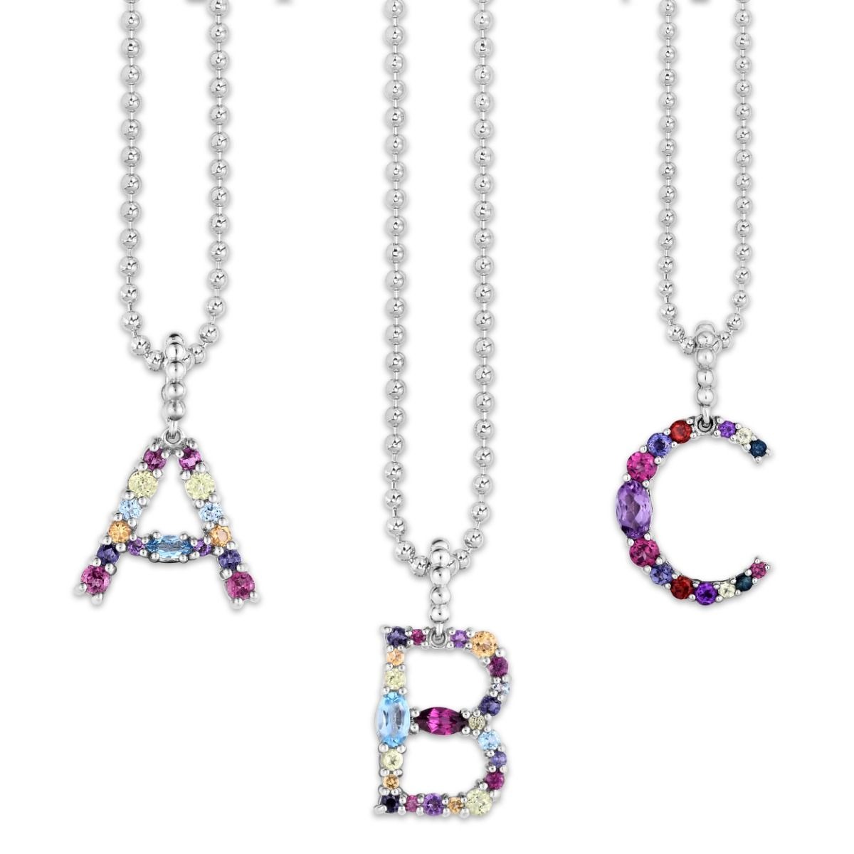 Sterling Silver Gemstone Initial Necklace