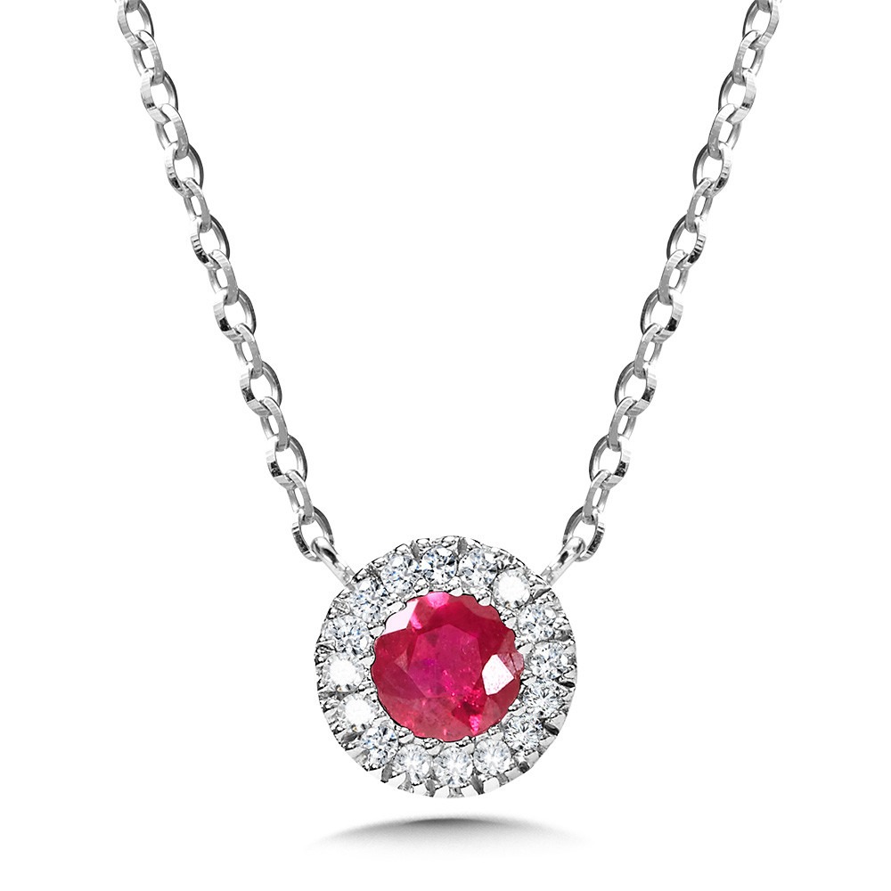 Diamond Ruby Halo Necklace