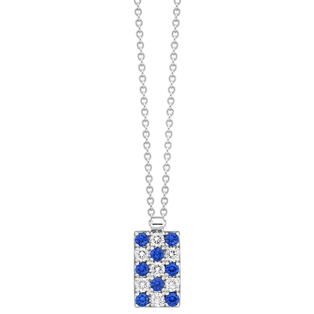 Sapphire and 1/4ctw Diamond Whtie Gold Tag Pendant Necklace l 17 inches