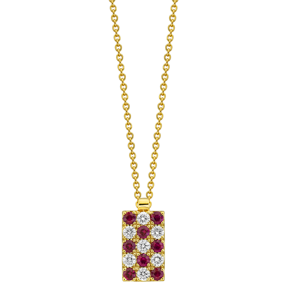 Ruby and 1/4ctw Diamond Yellow Gold Tag Pendant Necklace l 17 inches