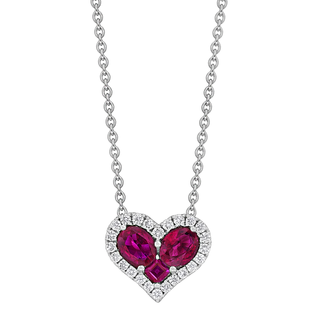 Ruby and 1/10ctw Diamond Halo Heart White Gold Pendant Necklace