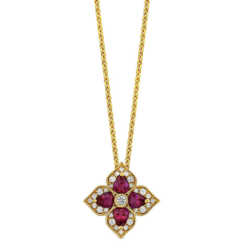 Ruby and 3/20ctw Diamond Halo Pendant Necklace