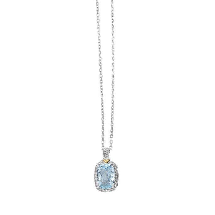 Silver and Yellow Gold Sky Blue Topaz Pendant Necklace l 18 inches