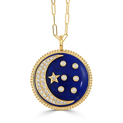 Yellow Gold Lapis and 1/2ctw Diamond Medallion Pendant Necklace l DOVES