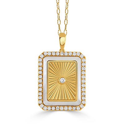 Yellow Gold 3/4ctw Diamond and Mother of Pearl Pendant Necklace