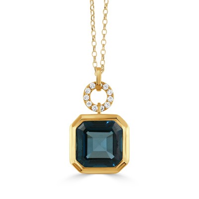 London Blue Topaz and 1/5ctw Diamond Yellow Gold Pendant Necklace l DOVES