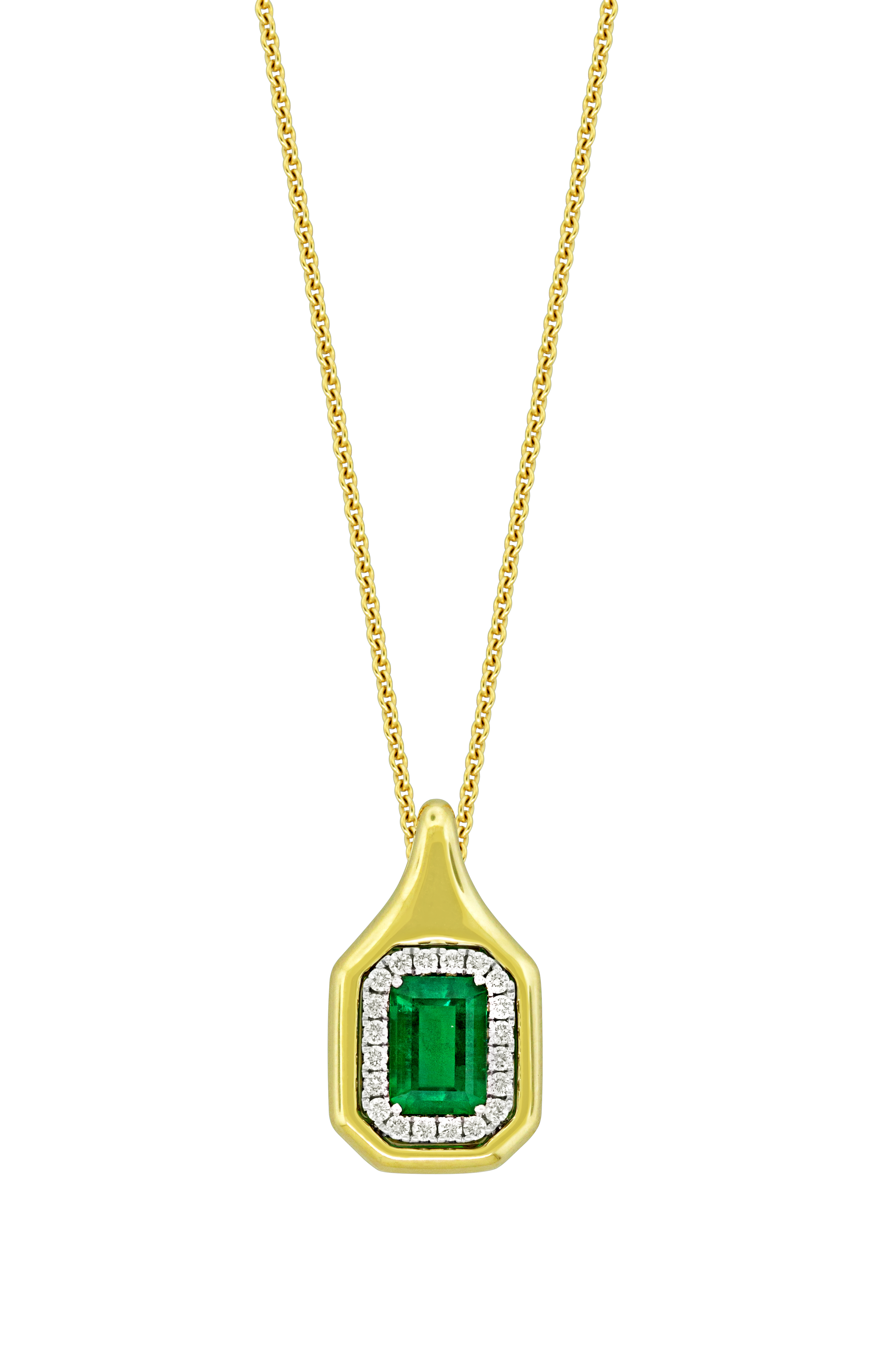 1/10ctw Diamond and Emerald Two-Tone Pendant Necklace