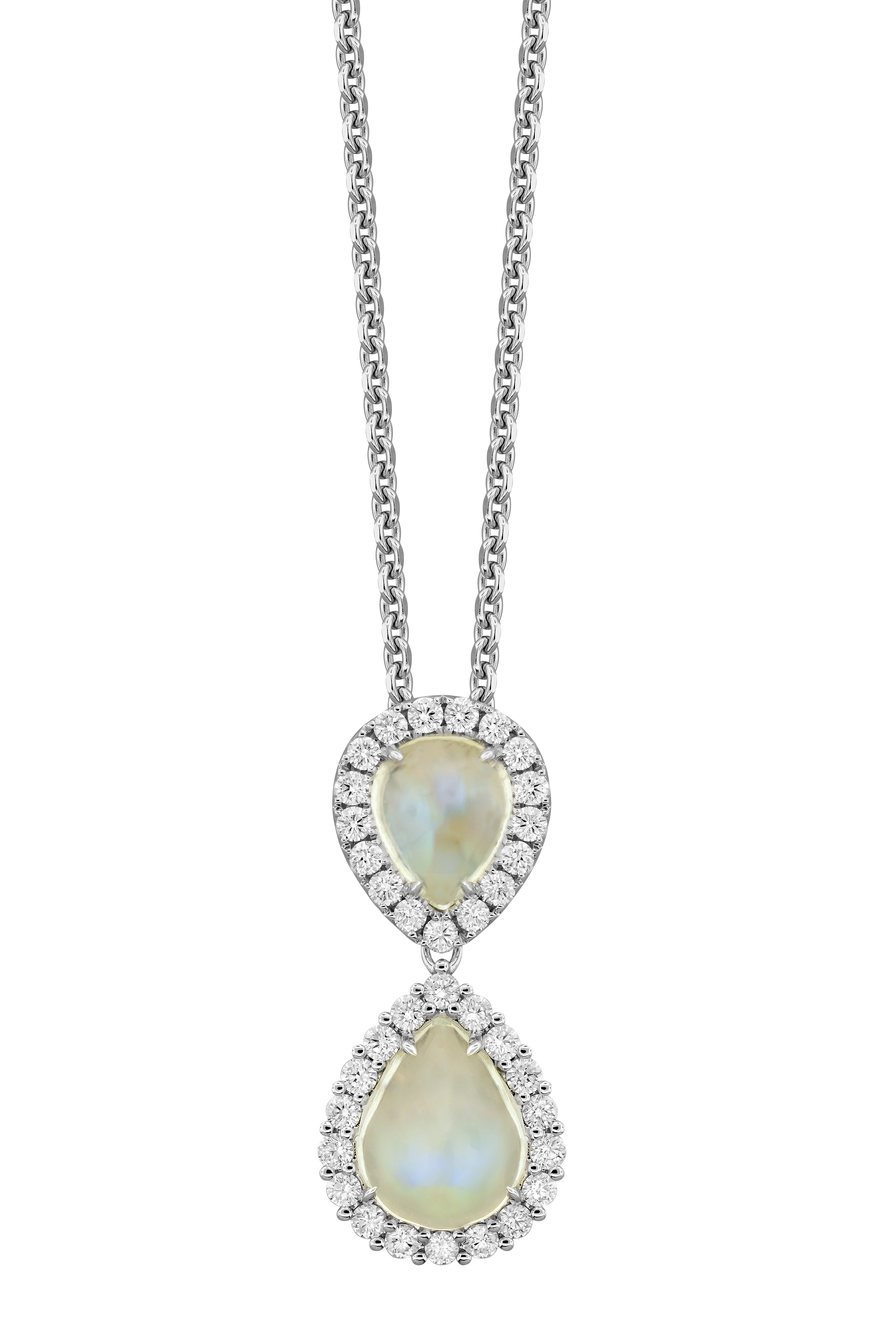 White Gold 3/4ctw Diamond Halo Moonstone Drop Pendant Necklace