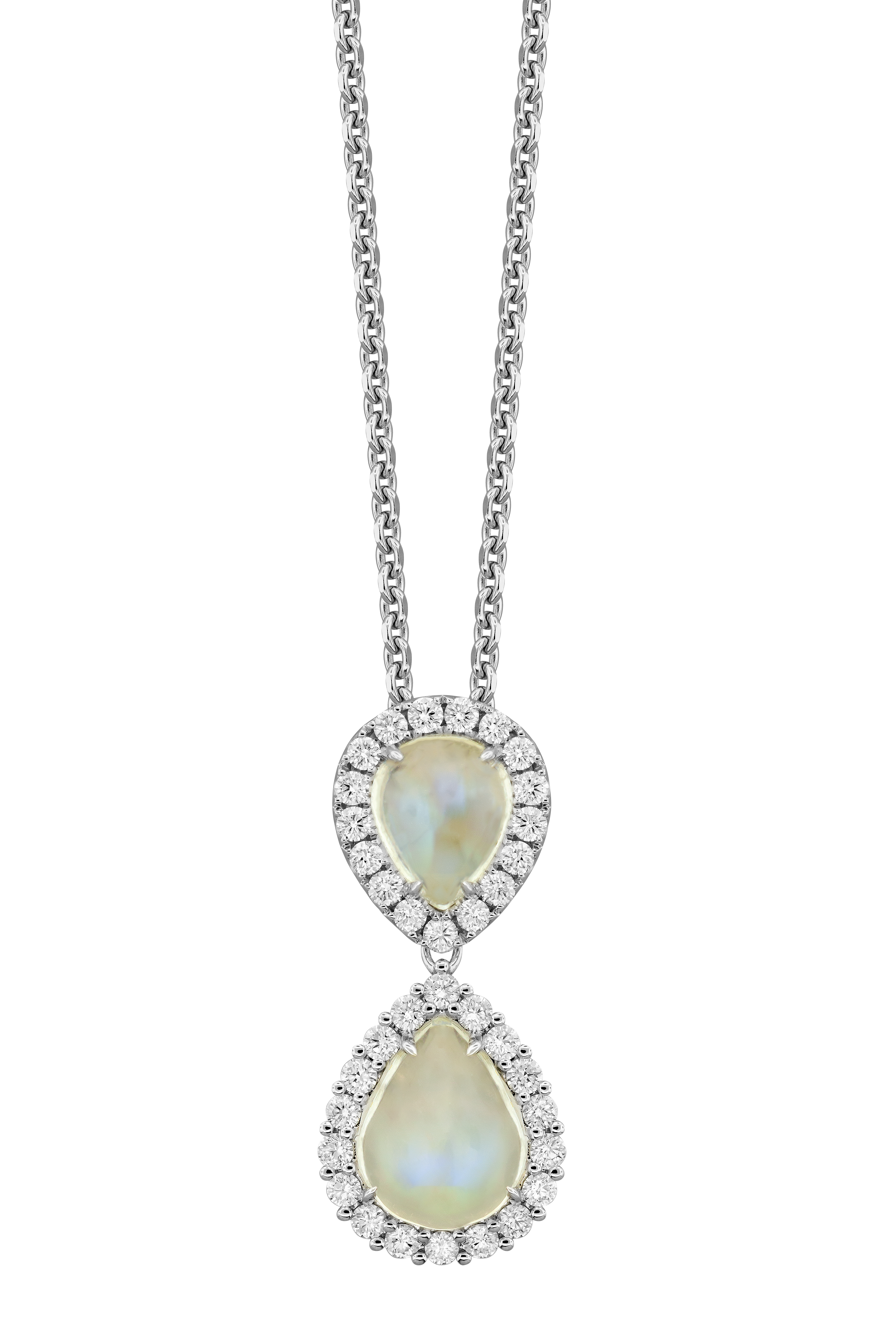 White Gold 3/4ctw Diamond Halo Moonstone Drop Pendant Necklace