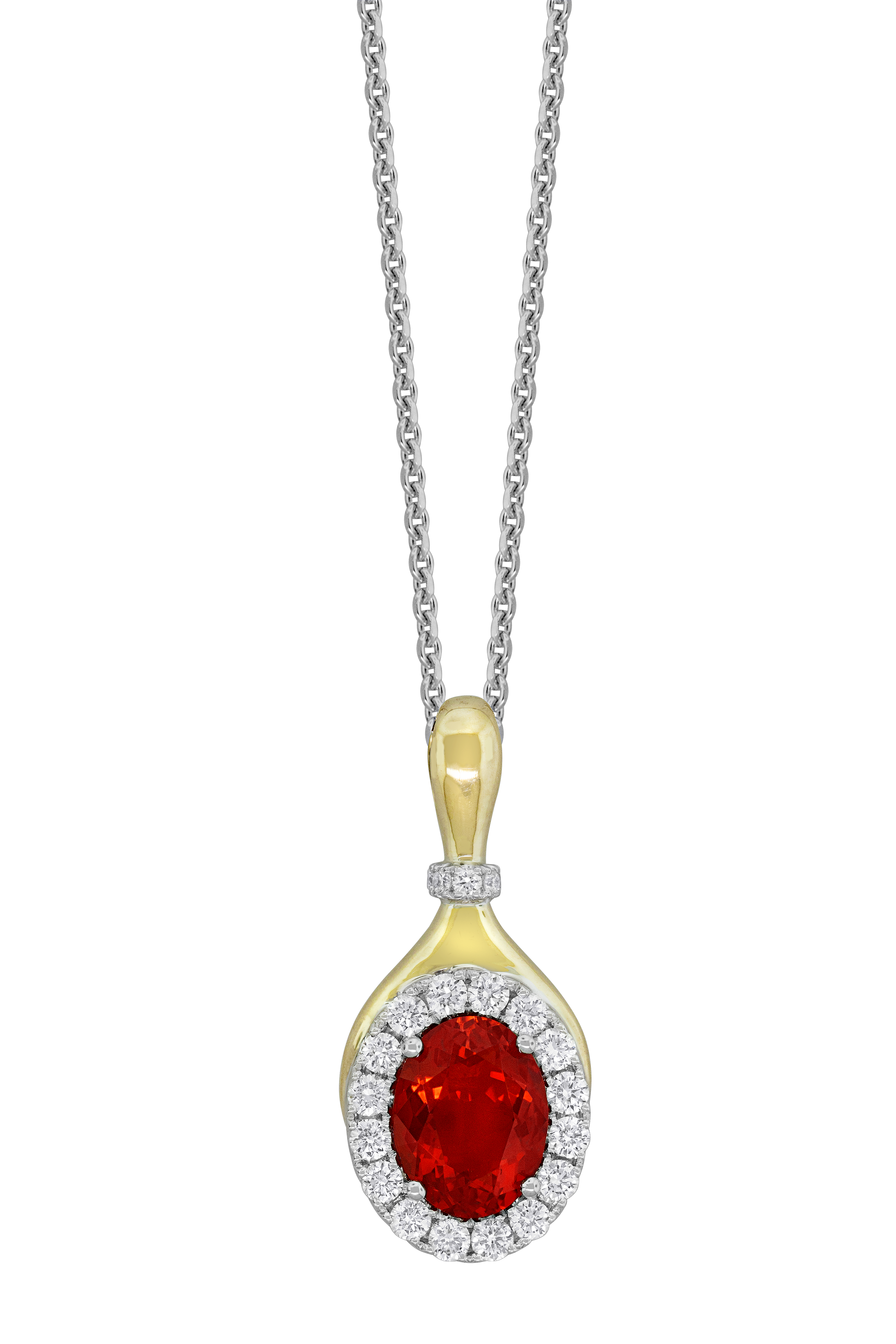 2/5ctw Diamond Halo and Fire Opal Two-Tone Pendant Necklace