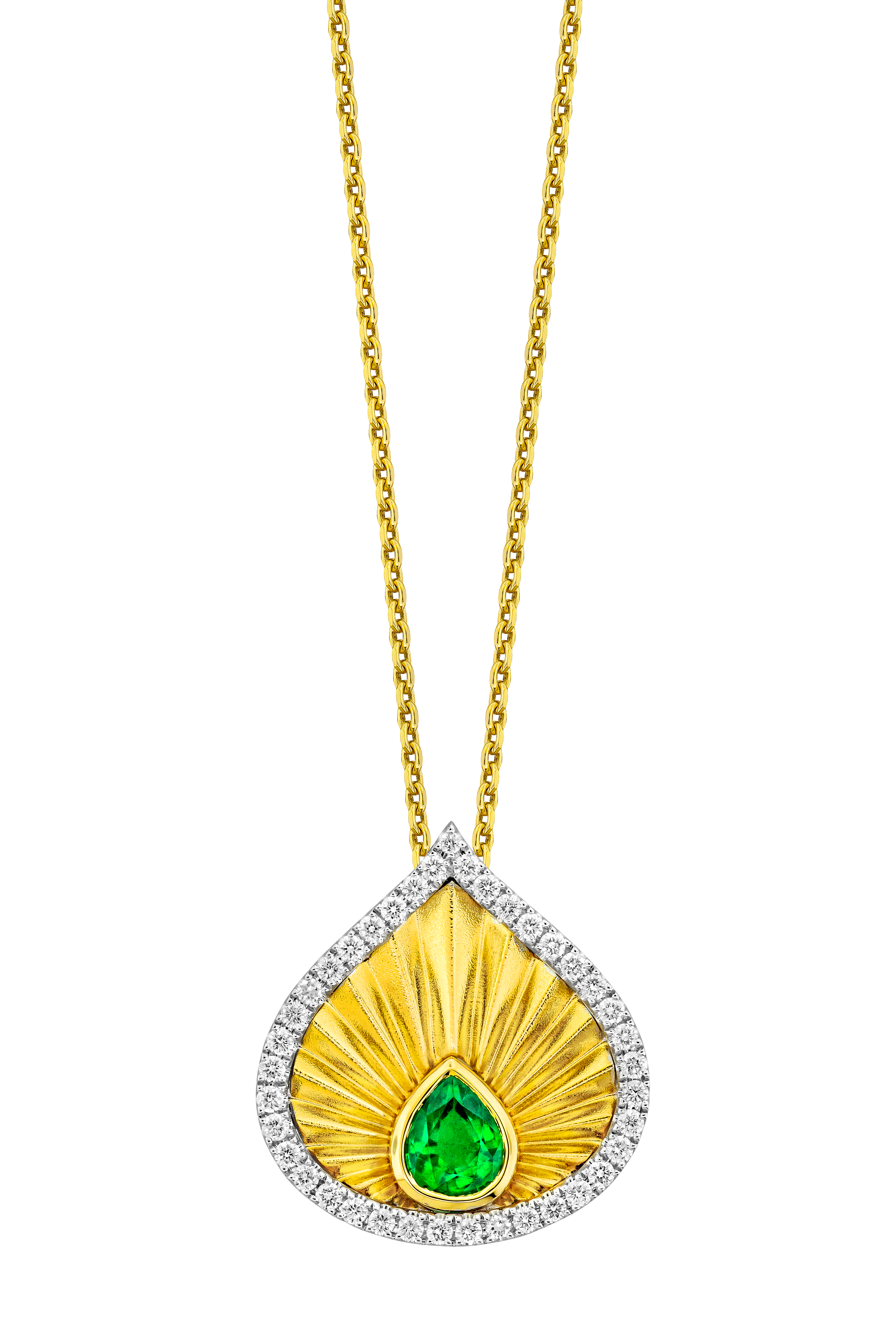1/3ctw Diamond and Pear-shaped Emerald Two-Tone Pendant Necklace